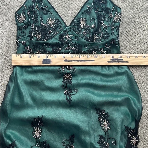 Adrianna Papell Dark Green Embellished Gown Silk Beaded Evening Gown Size 4 - Picture 14 of 16